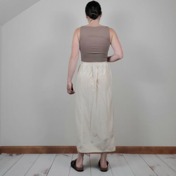 Vintage 70s 80s Silk Cotton Midi Prairie Skirt Beige Cream 36" - Picture 3 of 10